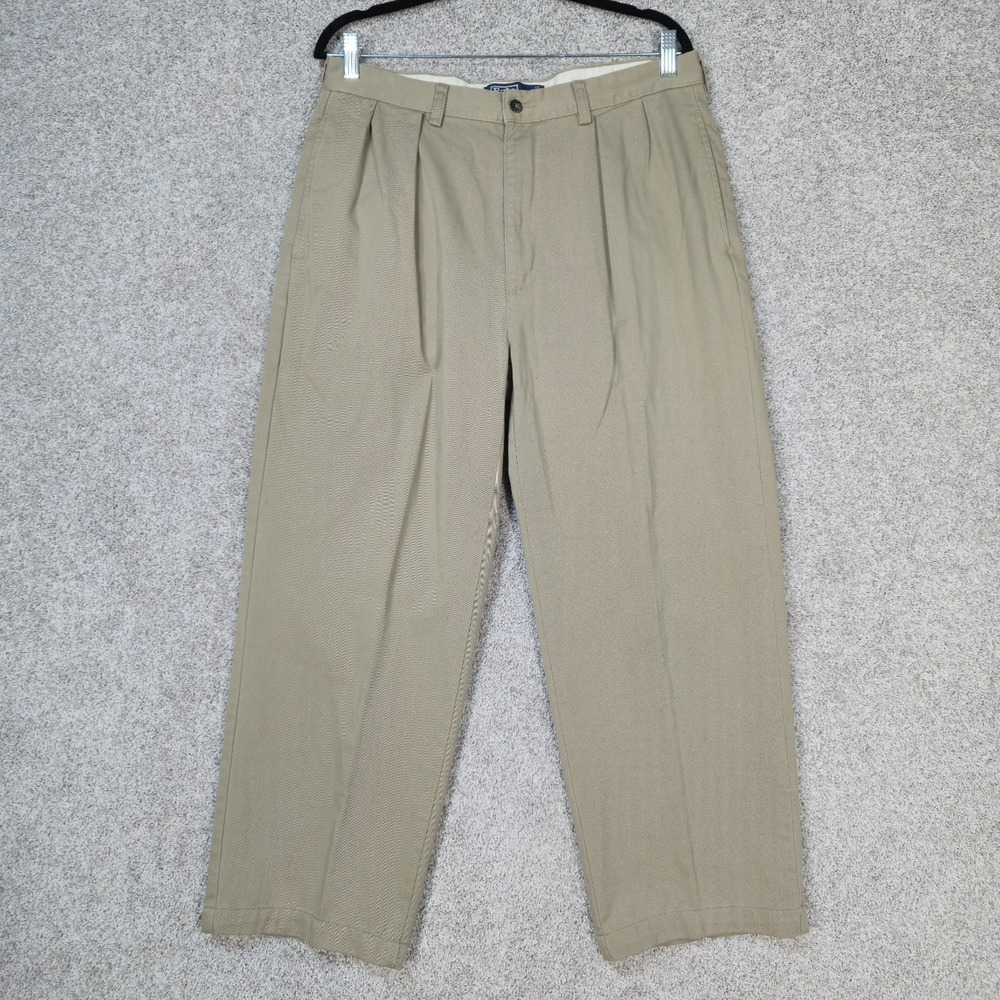Vtg 90s Polo Ralph Lauren Mens Pleated Beige tan Andrew 34x30 (33w/27L)